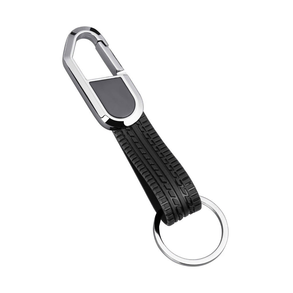 جاکلیدی چرمی مشکی نقره‌ای کمری بند لاستیکی کد KL-131 - تصویر 1